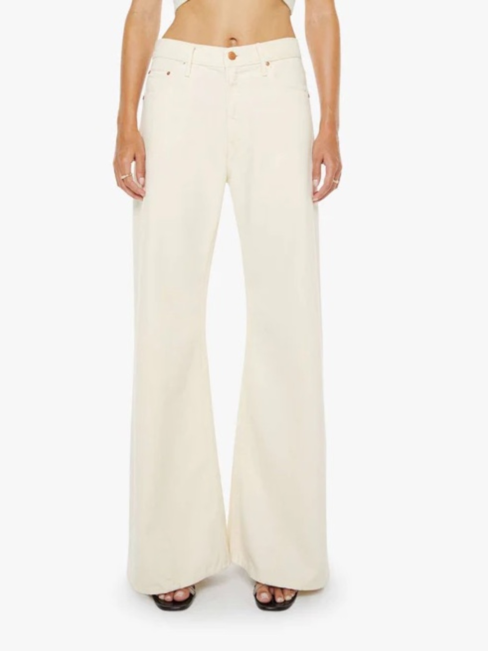 MOTHER Off-White Wide Leg Flare Jeans